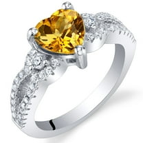 PEORA Citrine Heart Soulmate Ring 925 Sterling Silver, Natural Gemstone, 1 Carat Heart Shape 7mm, Size 9