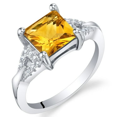 PEORA Citrine Sterling Silver Sweetheart Ring Size 7, Yellow Citrine Rings, November Birthstone Ring