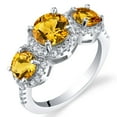 thumbnail image 1 of PEORA Citrine Three-Stone Halo Ring for Women 925 Sterling Silver, Natural Gemstone, 2 Carats total Round Shape, Size 9, 1 of 3