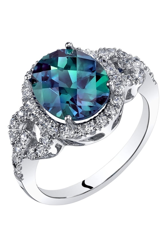Created Alexandrite Ring for Women 14K White Gold, Color Changing Large 3.25 Carats Oval Shape 10x8mm, Comfort Fit, Size 7