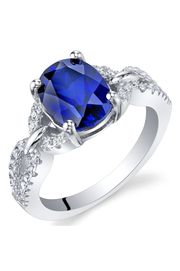 Created Blue Sapphire Forever Ring for Women 925 Sterling Silver, 2.50 Carats Oval Shape 9x7mm, Size 9
