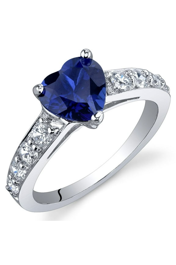 Created Blue Sapphire Heart Promise Ring for Women 925 Sterling Silver, 1.75 Carats Heart Shape 7mm, Comfort Fit, Size 9