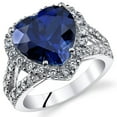 thumbnail image 1 of PEORA Created Blue Sapphire Signature Heart Ring for Women 925 Sterling Silver, Large 6.50 Carats Heart Shape 11mm, Size 9, 1 of 4