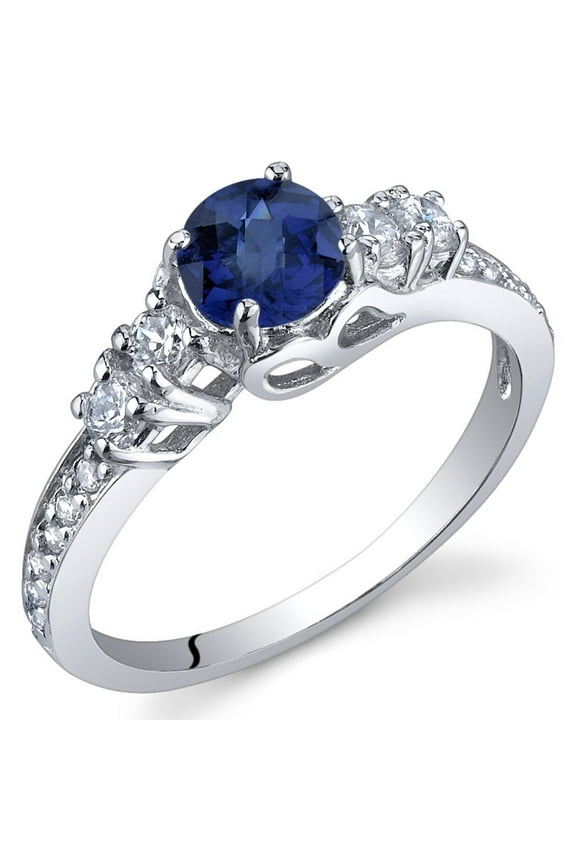 Created Blue Sapphire Women Ring 925 Sterling Silver, Enchanting Solstice Design, 0.75 Carat Round 5mm Size 7, Sparkling Blue Sapphire Promise, Engagement or Anniversary Ring for Women