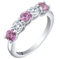 thumbnail image 1 of PEORA Created Pink Sapphire Half Eternity Ring for Women 925 Sterling Silver, 0.75 Carat total, Dainty Trellis Band, 3.5mm, Size 9, 1 of 6