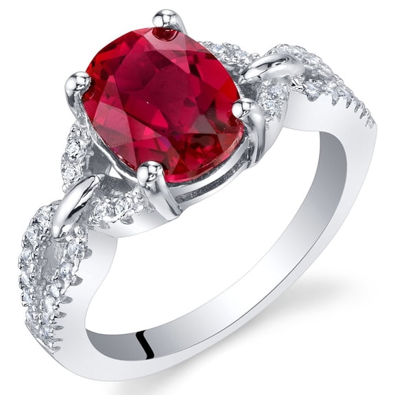 PEORA Created Ruby Forever Ring for Women 925 Sterling Silver, 2.50 Carats Oval Shape 9x7mm, Size 7