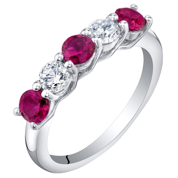 PEORA Created Ruby Half Eternity Ring for Women 925 Sterling Silver, 0.75 Carat total, Dainty Trellis Band, 3.5mm, Size 8