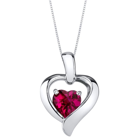 PEORA Created Ruby Pendant Necklace for Women Sterling Silver, Heart in Heart Shape Design, 1.15 Carats Heart Shape 6mm, with 18 inch Italian Chain
