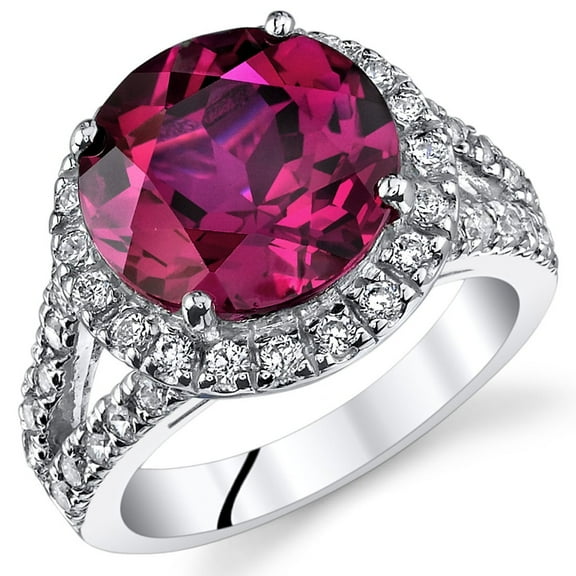 PEORA Created Ruby Signature Statement Ring for Women 925 Sterling Silver, Large 6.75 Carats Round Shape 11mm, Size 9