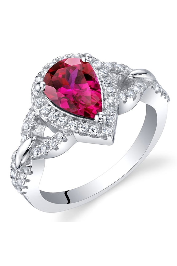 Created Ruby Teardrop Crest Ring for Women 925 Sterling Silver, 1.75 Carats Pear Shape 9x6mm, Size 8