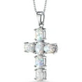 thumbnail image 1 of PEORA Created White Fire Opal Cross Pendant Necklace for Women 925 Sterling Silver, 3 Carats total Oval Shape, with 18 inch Chain, 1 of 3