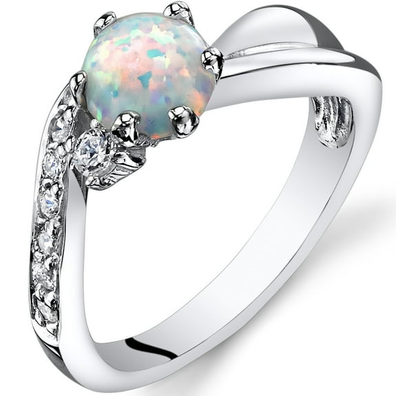 PEORA Created White Fire Opal Ring for Women 925 Sterling Silver, Love Wave Solitaire, Round Shape, Comfort Fit, Size 6, October Birthstone Opal Jewelry, Fire Opal Jewelry, Opal Rings for Women