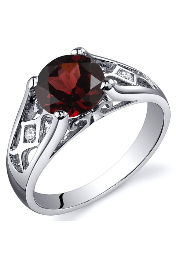 Garnet Cathedral Solitaire Ring for Women 925 Sterling Silver, Natural Gemstone, 1.50 Carats Round Shape 7mm, Size 6
