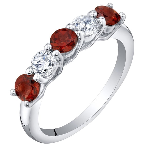 PEORA Garnet Five-Stone Trellis Ring Band for Women, Natural Gemstone, 0.75 Carat total Round Shape, Size 9, Wedding, Anniversary, Stacking Ring, Gifts for Birthday, Anniversary, Christmas, Wedding