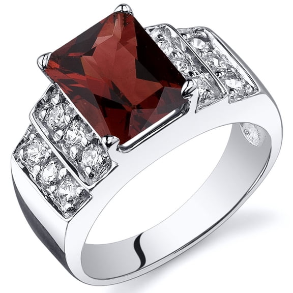 PEORA Garnet Step Ring Sterling Silver 2.75 Carats Size 6