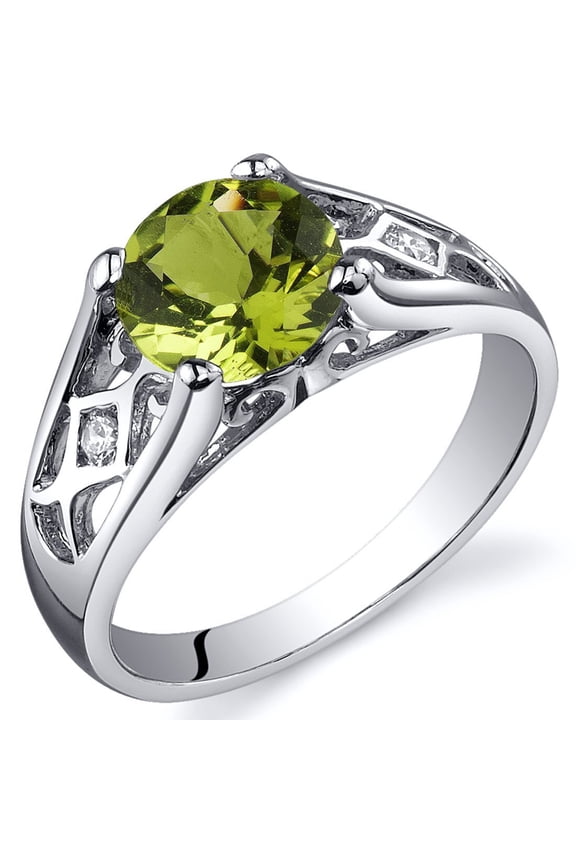 Genuine Peridot Ring for Women 925 Sterling Silver, 1.25 Carats Round Shape, Cathedral Style Solitaire, Size 6