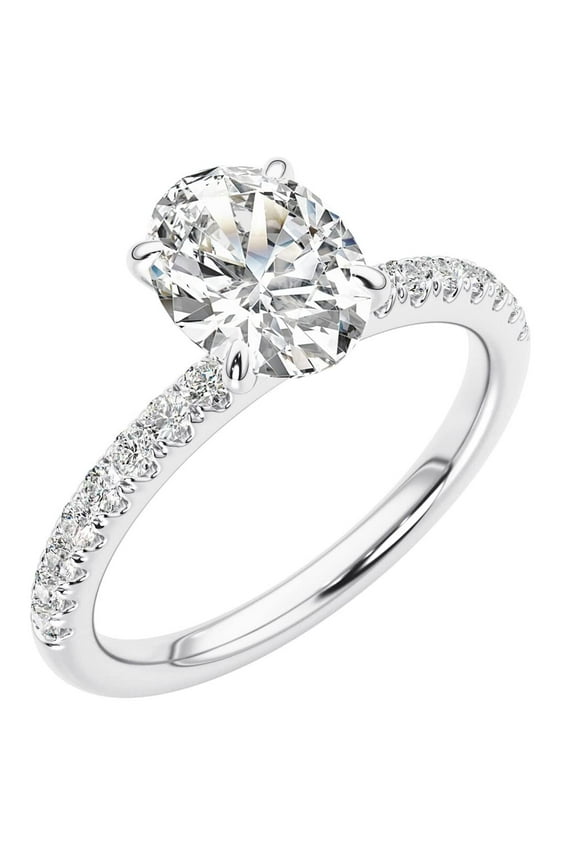 IGI Certified 1 Carat Center G/VS2 Oval Lab Grown Diamond Half-Eternity Engagement Ring 14K White Gold, 1.25 Carats total, Size 4