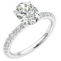 PEORA IGI Certified 1 Carat Center G/VS2 Oval Lab Grown Diamond Half-Eternity Engagement Ring 14K White Gold, 1.25 Carats total, Size 9.5