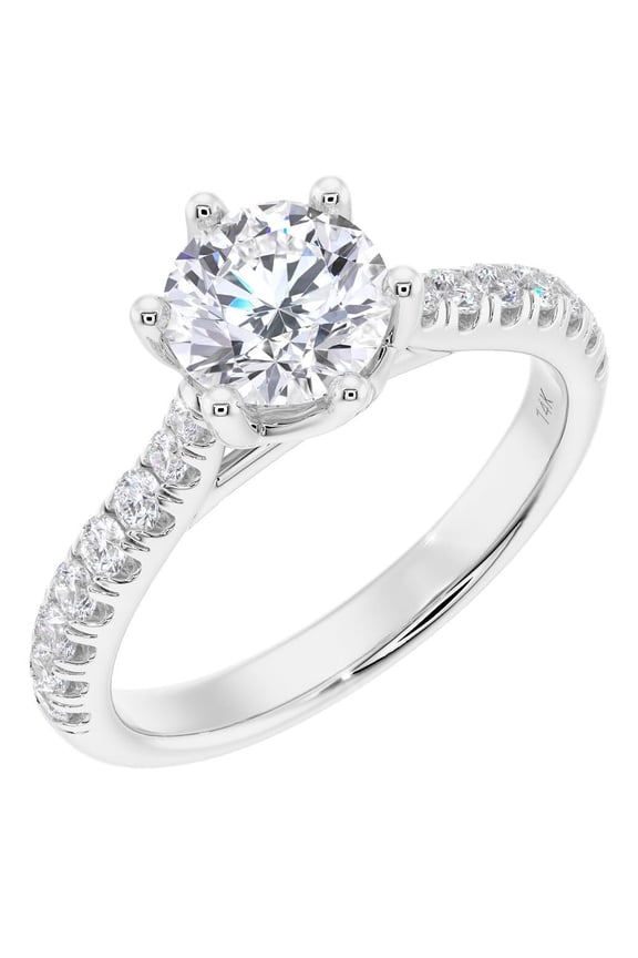 Lab Grown Diamond Engagement Ring in 14K White Gold, 1.25 Carats total, Round Brilliant, F-G Color, VS Clarity, Size 4.5