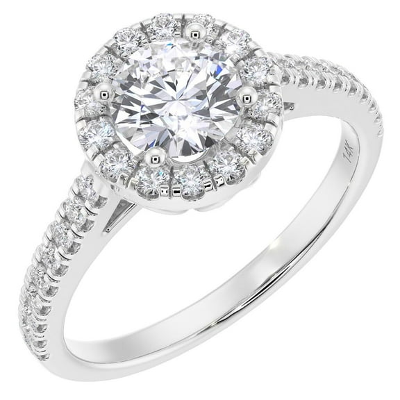 PEORA Lab Grown Diamond Halo Engagement Ring in 14K White Gold, 1.20 Carats total, Round Brilliant, F-G Color, VS Clarity, Size 9.5