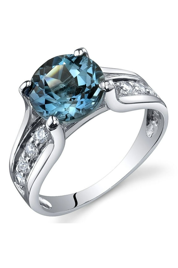 London Blue Topaz Cathedral Solitaire Ring for Women 925 Sterling Silver, Natural Gemstone, 2.25 Carats Round Shape 8mm, Size 5, December Birthstone Ring, Jewelry Gift, w/Jewelry Box
