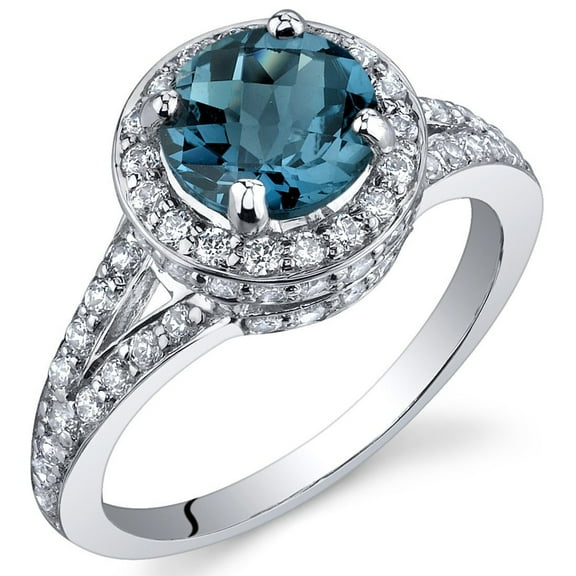 PEORA London Blue Topaz Ring for Women 925 Sterling Silver, Vintage Halo Design, Natural Gemstone, 1.50 Round Shape 7mm, Size 8, December Birthstone Ring, Jewelry Gift, For Gifts & Everyday Wear