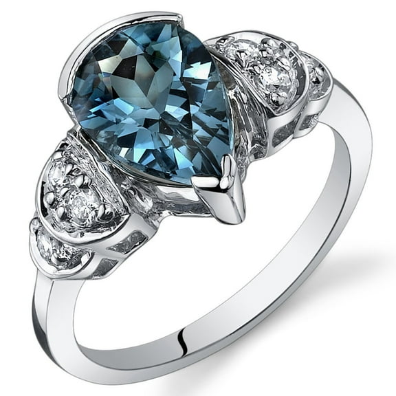 PEORA London Blue Topaz Teardrop Ring for Women 925 Sterling Silver, Natural Gemstone Birthstone, 2 Carats Pear Shape 10x7mm, Size 8