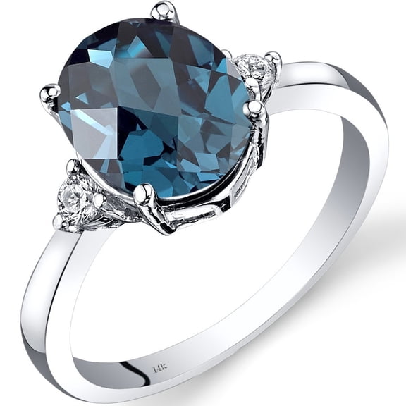 PEORA London Blue Topaz and Diamond Ring for Women 14K White Gold, Natural Gemstone, 2.75 Carats Oval Shape 10x8mm, Size 7