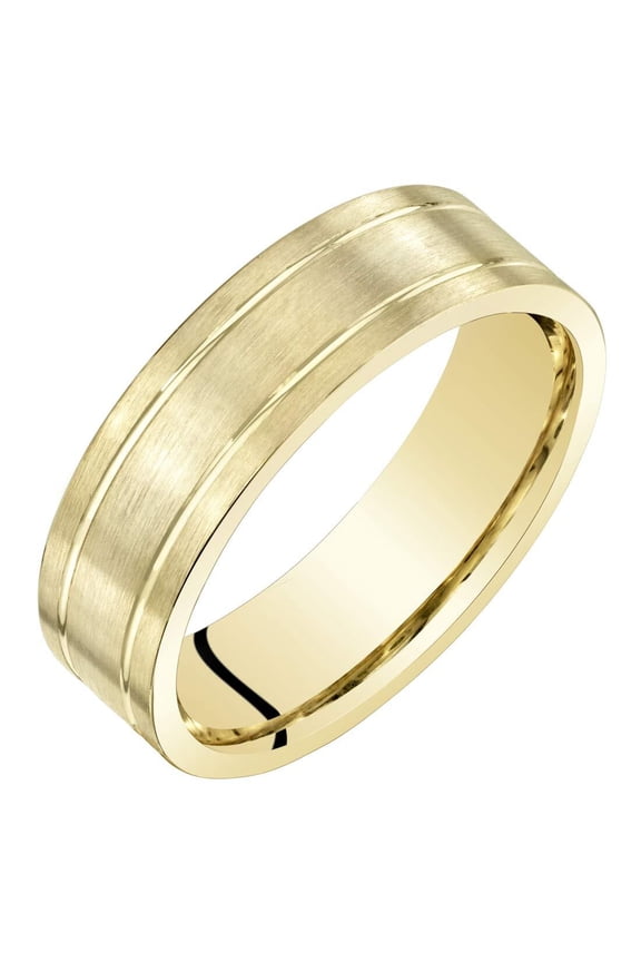 Men's 6mm 14K Yellow Gold Wedding Ring Band for Men Classic Brushed Matte, Comfort Fit, Size 14