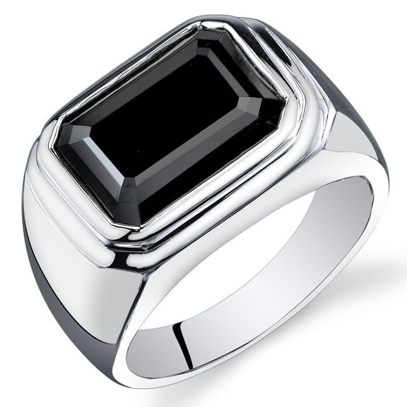 PEORA Men's Black Onyx Sleek Signet Ring 925 Sterling Silver, 7 Carats Octagon Shape 14x10mm, Size 11