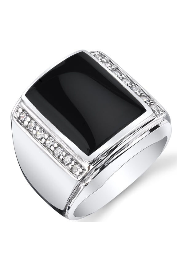 Men's Genuine Black Onyx Aston Signet Ring 925 Sterling Silver, Large 15x12mm Rectangular Shape Size 13