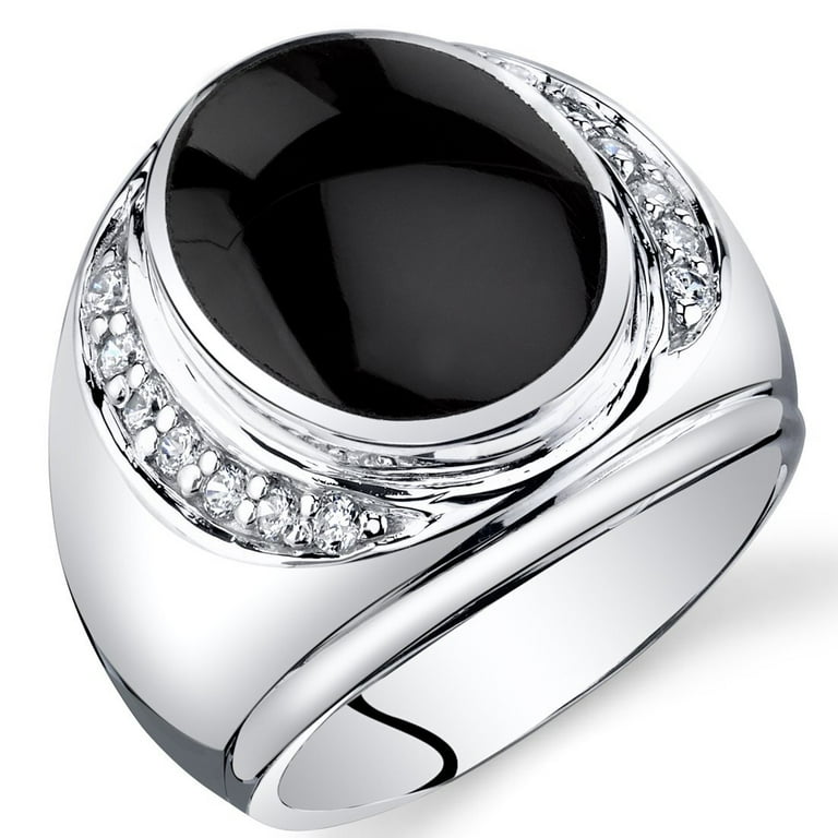 PEORA Men's Genuine Black Onyx Godfather Signet Ring 925 Sterling