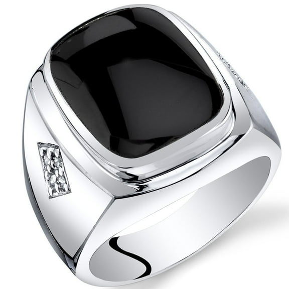 PEORA Men's Genuine Black Onyx Knight Signet Ring 925 Sterling Silver, Large 15x12mm Cushion Cut Size 10