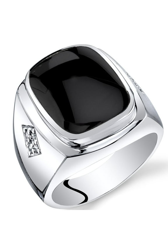 Men's Genuine Black Onyx Knight Signet Ring 925 Sterling Silver, Large 15x12mm Cushion Cut Size 13, Premium Men's Ring, Modern, Durable, Gifts for Men w/Jewelry Box