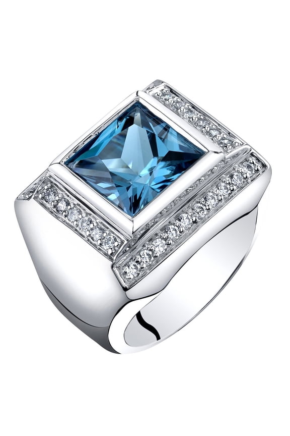 Men's Genuine London Blue Topaz Signet Ring 925 Sterling Silver, Large 5 Carats Princess Cut 10mm, Size 10, Durable Statement Ring, Premium Men's Birthstone Ring, For Gifts & Everyday Wear