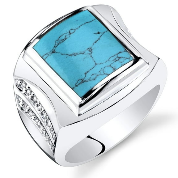 PEORA Mens Simulated Turquoise Centurion Ring Sterling Silver Size 11
