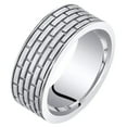 thumbnail image 1 of PEORA Mens Sterling Silver Brick Pattern Wedding Ring Band 8mm Comfort Fit Size 9, Durable, Sleek, Sturdy Men's Wedding Band, w/Wedding Ring Box w/Jewelry Box, For Gifts & Everyday Wear, 1 of 4