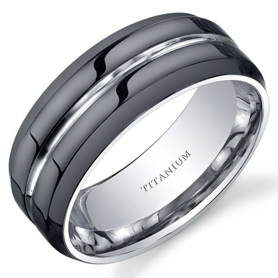 PEORA Modern 8mm Men's Genuine Black Titanium Wedding Ring Band, Comfort Fit, Size 10.5