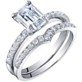 thumbnail image 1 of PEORA Moissanite Emerald Cut Engagement Ring and Wedding Band Bridal Set in Sterling Silver, 2 Carat Center, DE Color, VVS Clarity, Size 6.5, 1 of 4
