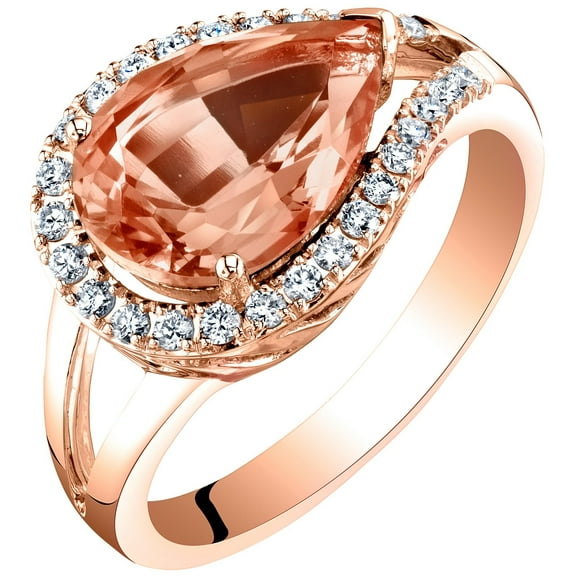 PEORA Pear Shape Morganite and Lab Grown Diamonds Ring in 14K Rose Gold, 2.70 Carats Total