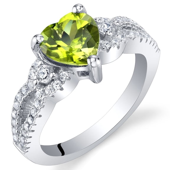 PEORA Peridot Heart Soulmate Ring 925 Sterling Silver, Natural Gemstone, 1.25 Carats Heart Shape 7mm, Size 7