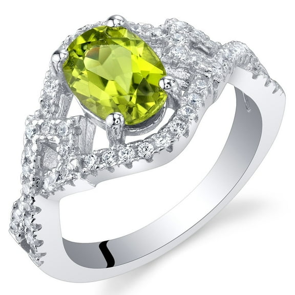 PEORA Peridot Lace Ring for Women 925 Sterling Silver, Genuine Gemstone, 1.25 Carats Oval Shape 8x6mm, Size 9