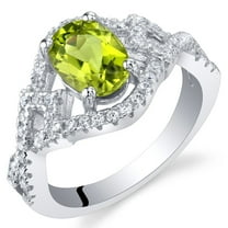 PEORA Peridot Lace Ring for Women 925 Sterling Silver, Genuine Gemstone, 1.25 Carats Oval Shape 8x6mm, Size 9
