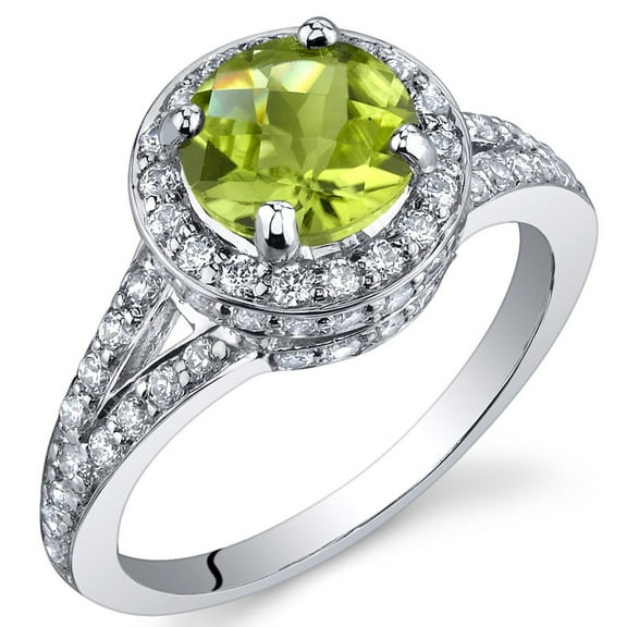 PEORA Peridot Ring for Women 925 Sterling Silver, Vintage Halo Design, Natural Gemstone, 1.25 Round Shape 7mm, Size 9