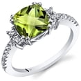 thumbnail image 1 of PEORA Peridot Ring for Women in 14K White Gold with White Topaz, Natural Gemstone, Designer 2.53 Carats total, 8mm Cushion Cut, Comfort Fit, Size 9, 1 of 5