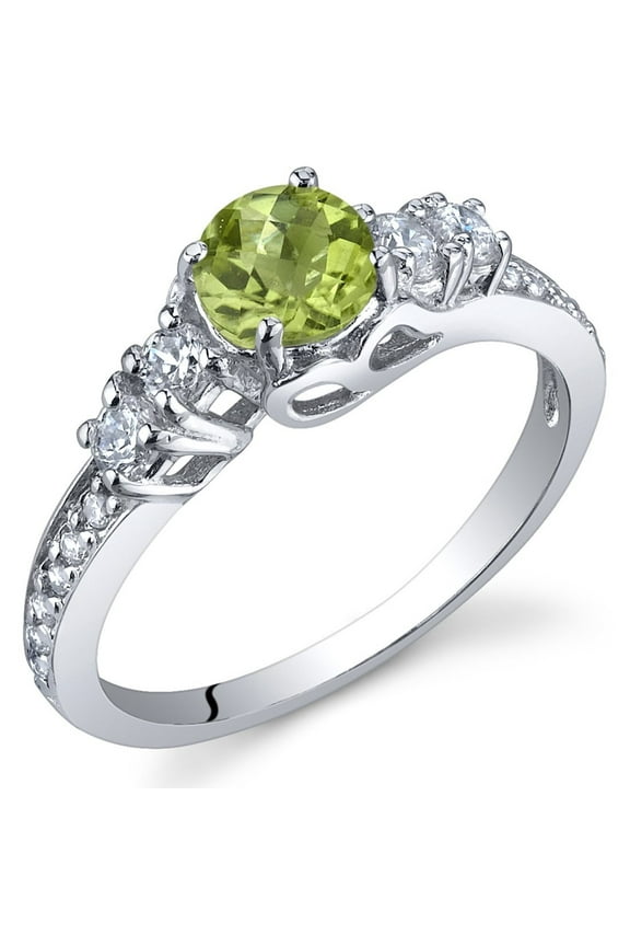 Peridot Solstice Ring for Women 925 Sterling Silver, Natural Gemstone, 0.50 Carat Round Shape, Comfort Fit, Size 9