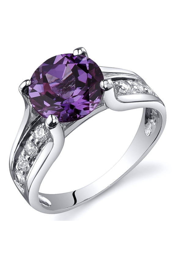 Simulated Alexandrite Cathedral Ring in Sterling Silver, Round Shape, 8mm, 2.75 Carat total, Comfort Fit, Size 9
