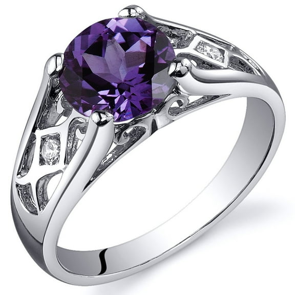 PEORA Simulated Alexandrite Cathedral Solitaire Ring for Women 925 Sterling Silver, 1.75 Carats Round Shape 7mm, Size 6