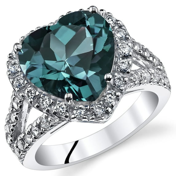 PEORA Simulated Alexandrite Signature Heart Ring for Women 925 Sterling Silver, Large Color-Changing 5.50 Carats Heart Shape 11mm, Size 6, w/Jewelry Box, Sparkling Color Change Alexandrite Jewelry