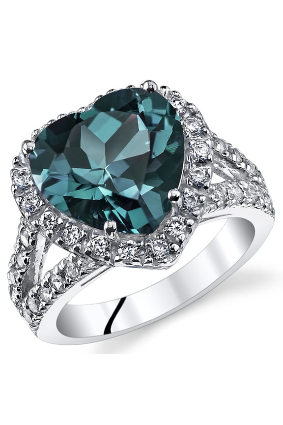 Simulated Alexandrite Signature Heart Ring for Women 925 Sterling Silver, Large Color-Changing 5.50 Carats Heart Shape 11mm, Size 8